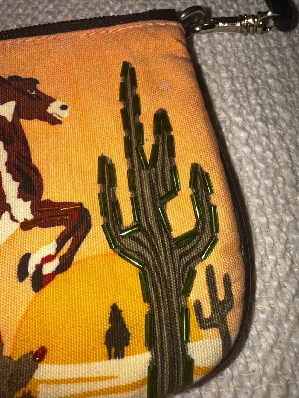 Vintage Beaded Cowgirl Sunset Kitsch Wristlet